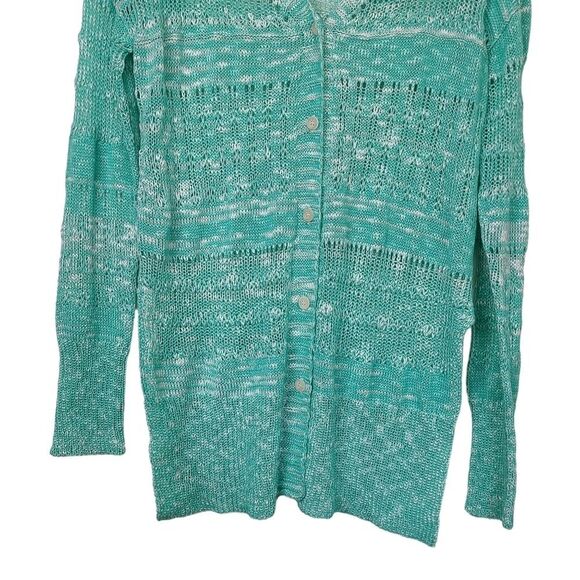 EE:SOME Womens Knit Cardigan Sweater Top Shirt Green White Button Down Size M L - Picture 3 of 12